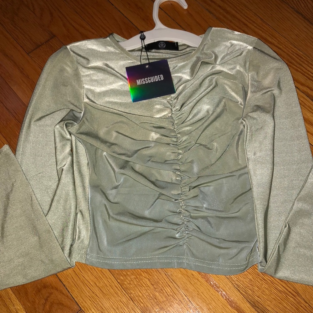 Missguided ruched front long sleeve crop top
